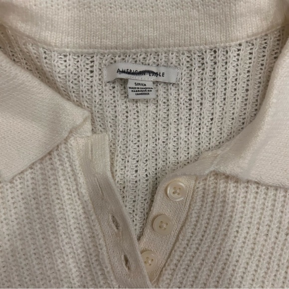American Eagle Knit Sweater White Long Sleeve with Buttons - Picture 3 of 4